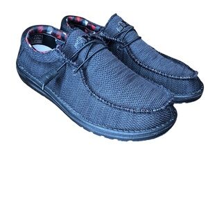 Hey Dude Wally Sox Mens Size 10 Jet Black Slip On Casual Loafers Comfort Outdoor